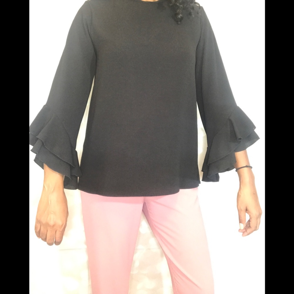 Black Ruffle Bell Sleeve Shirt